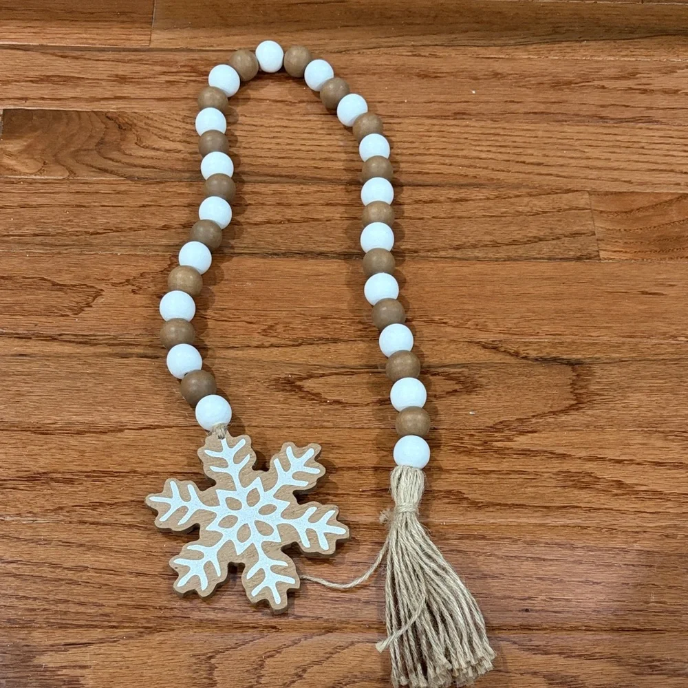 Wooden Bead Garland with Snowflake Ornament
